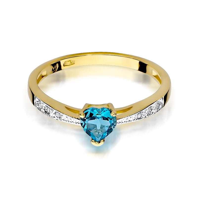 Złoty pierścionek z Szafirem i brylantami na szynie