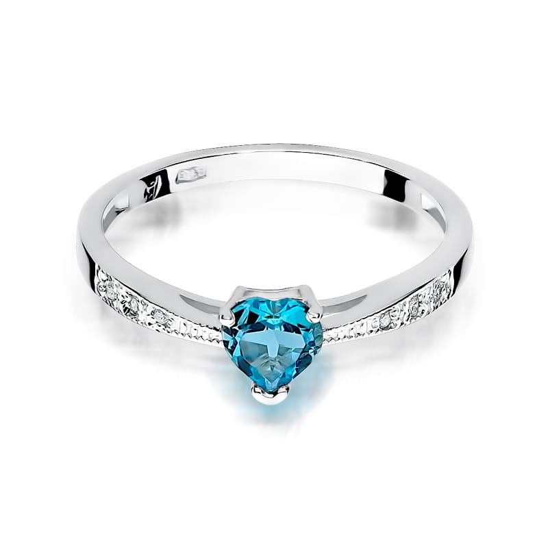 Pierścionek z białego złota z Szafirem i brylantami na szynie