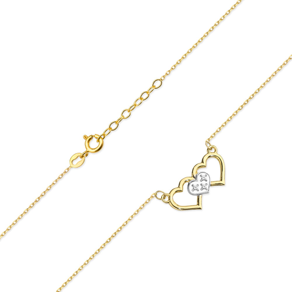 Złoty naszyjnik z serduszkami brylanty