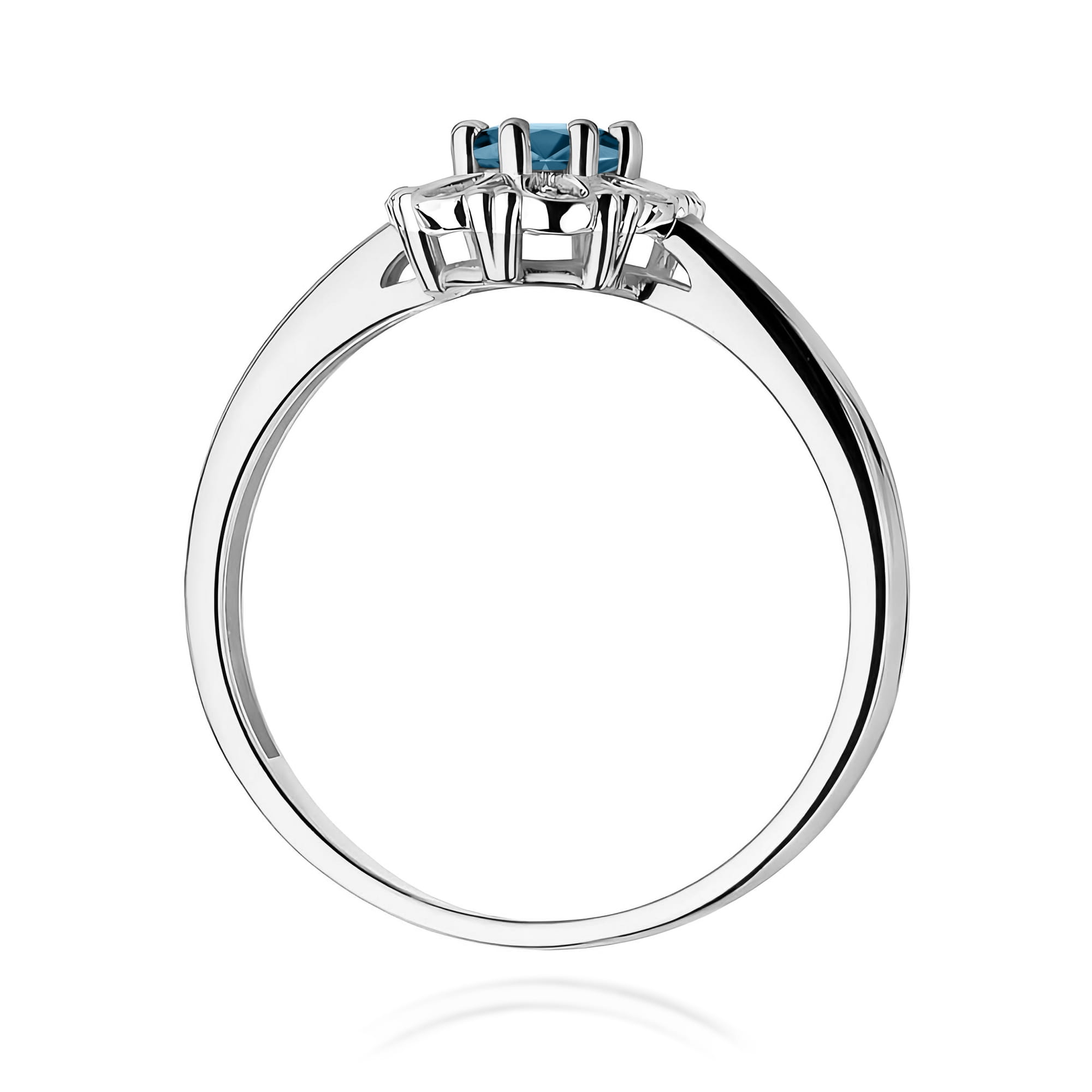 Pierścionek z białego złota z Topazem w ozdobnej oprawie z brylantami