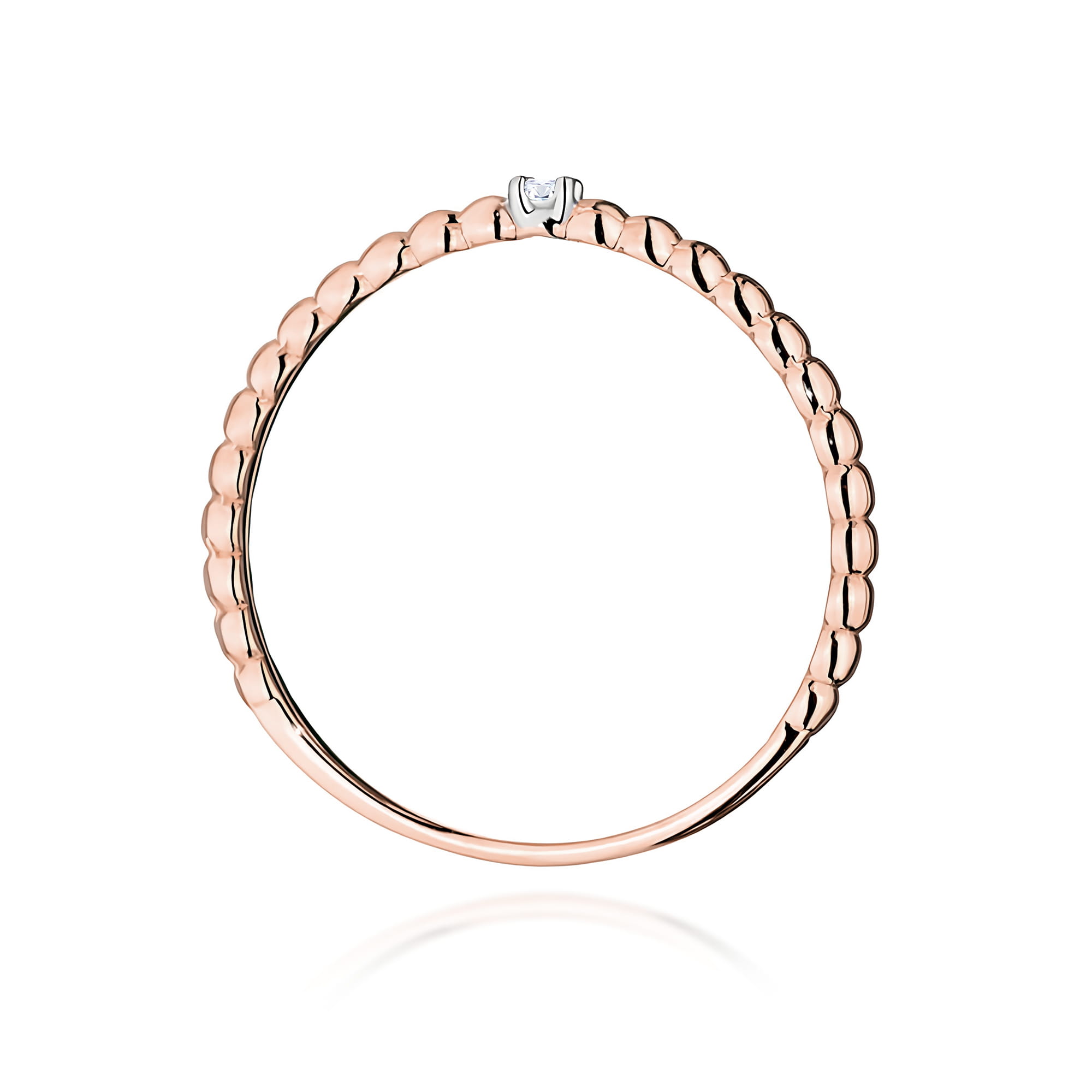 Pierścionek szyna z kuleczek Diament 0,02ct różowe złoto