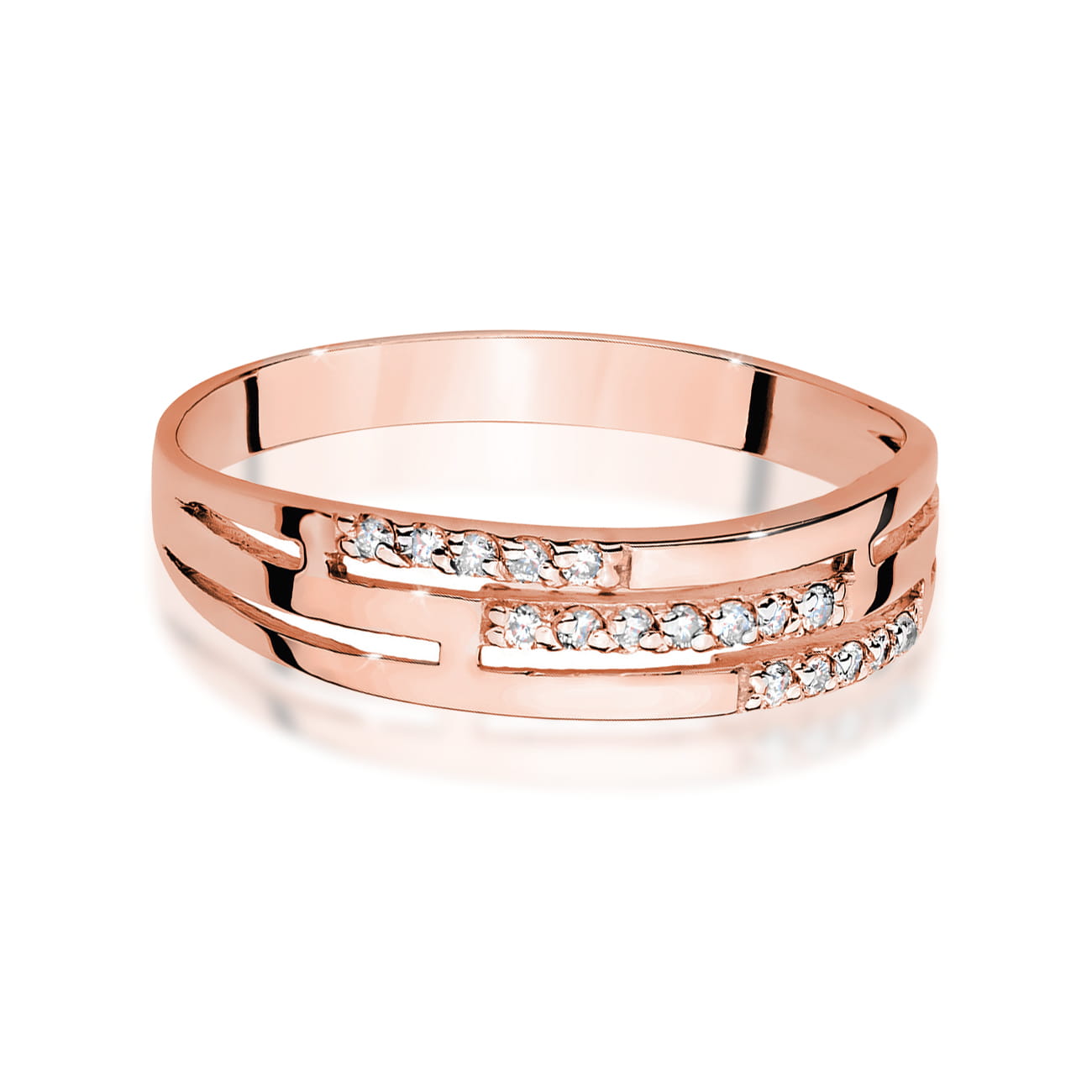 Pierścionek w formie obrączki z diamentami różowe złoto