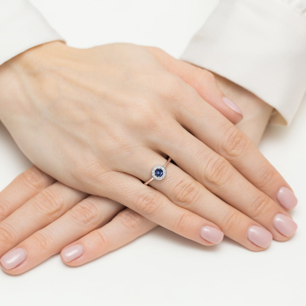 Pierścionek okrągły Szafir 0,30ct różowe złoto