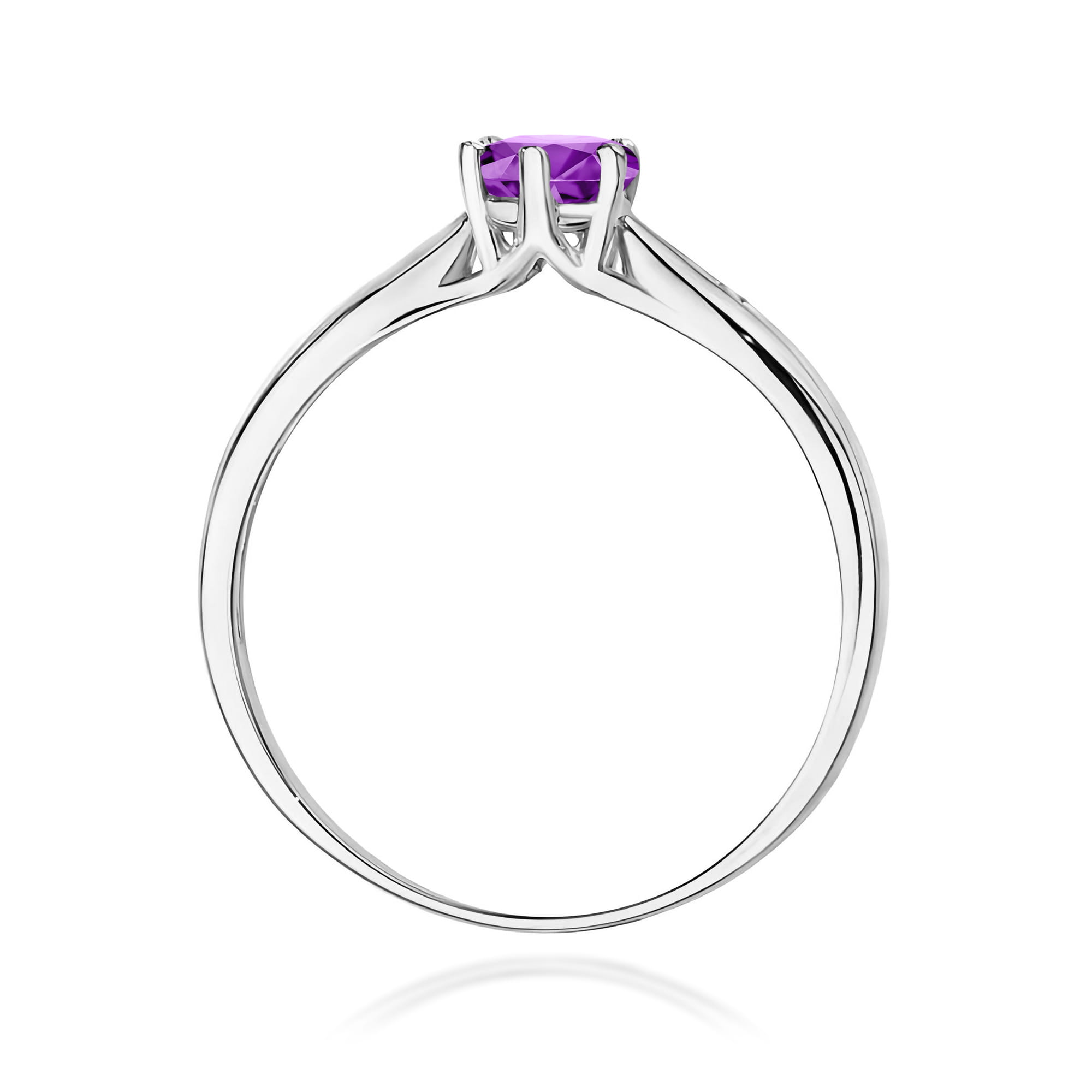 Pierścionek z okrągłym Ametystem 0,50ct i brylantami na szynie białe złoto