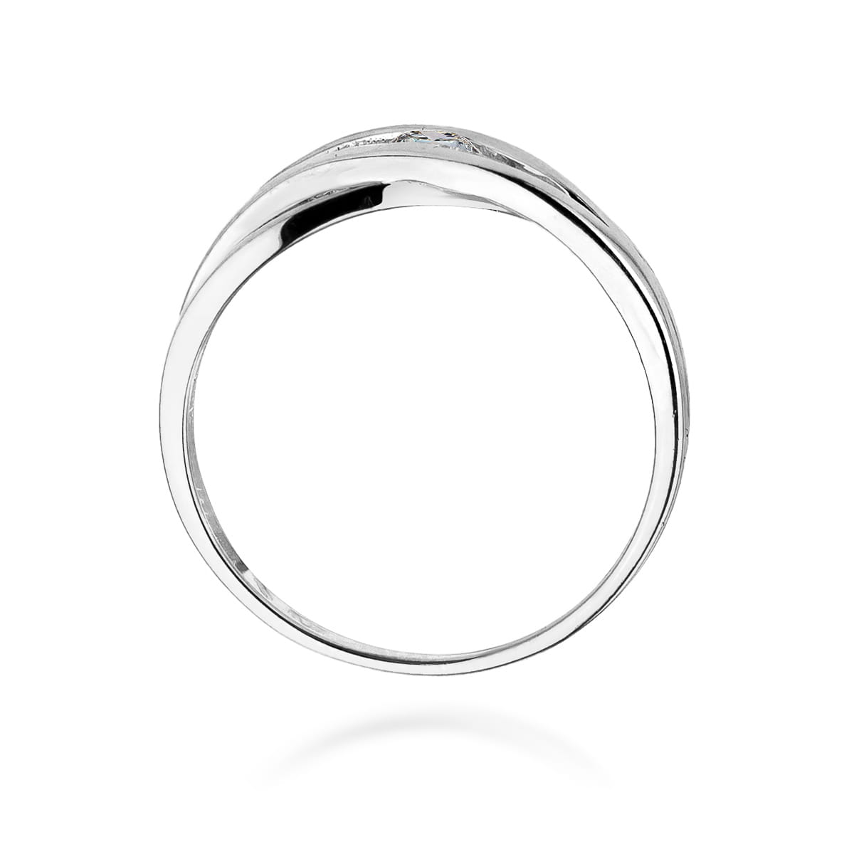 Pierścionek z plecioną szyną Diament 0,10ct białe złoto