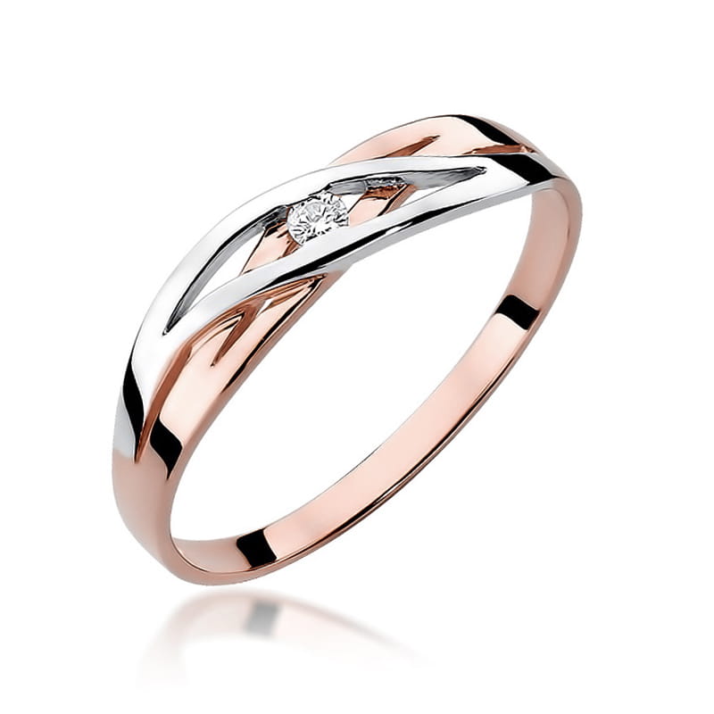Pierścionek z przeplecioną szyną Diament 0,05ct różowe złoto