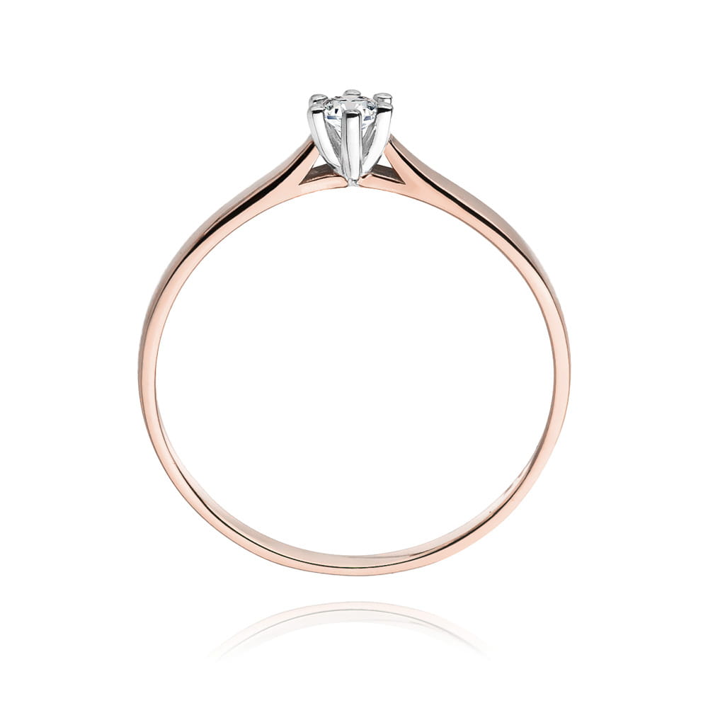 Pierścionek z różowego złota z brylantem z przeplecioną szyną