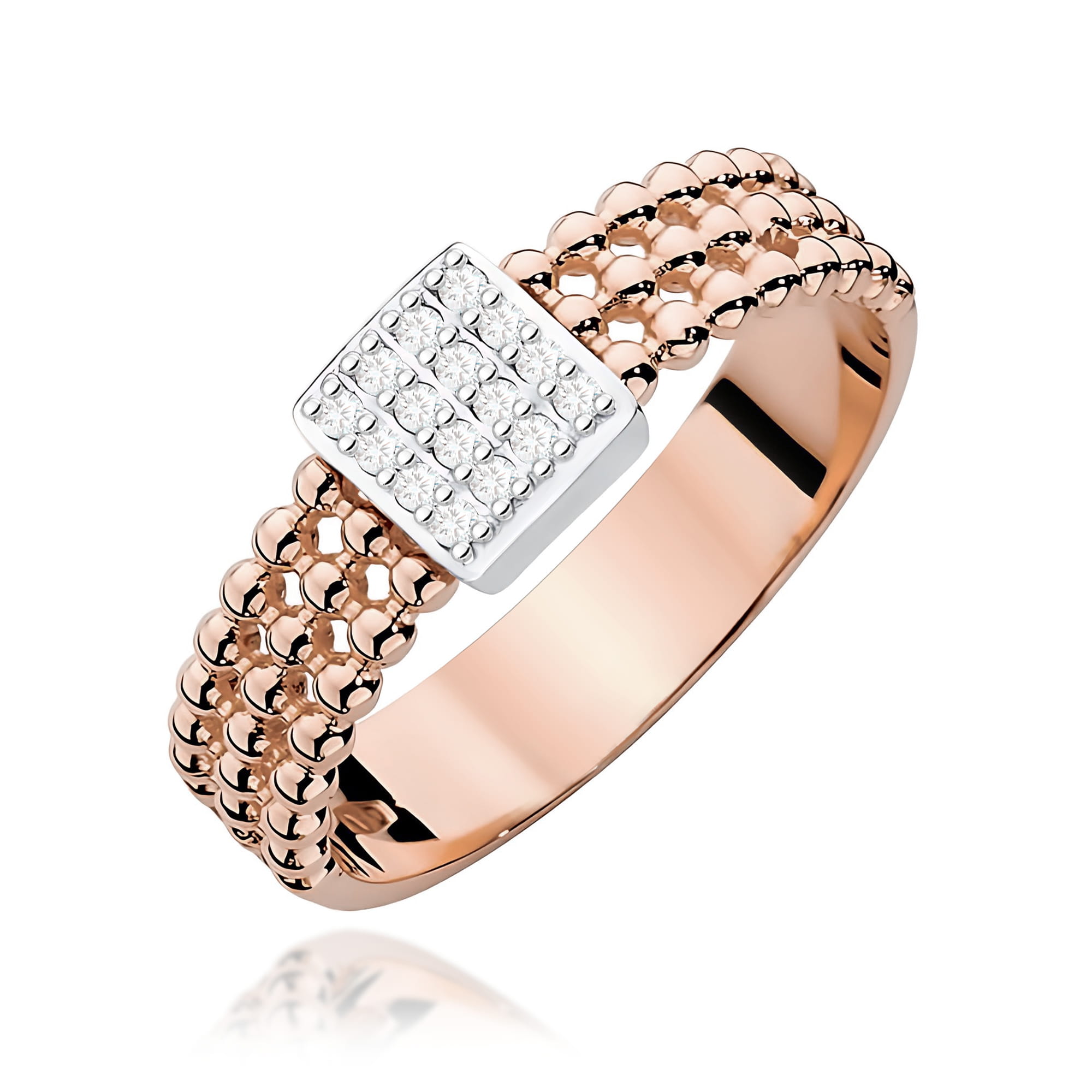 Nowoczesny pierścionek z diamentami różowe złoto