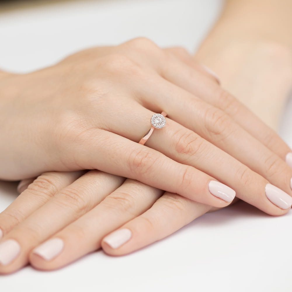 Pierścionek okrągły Diament 0,12ct różowe złoto