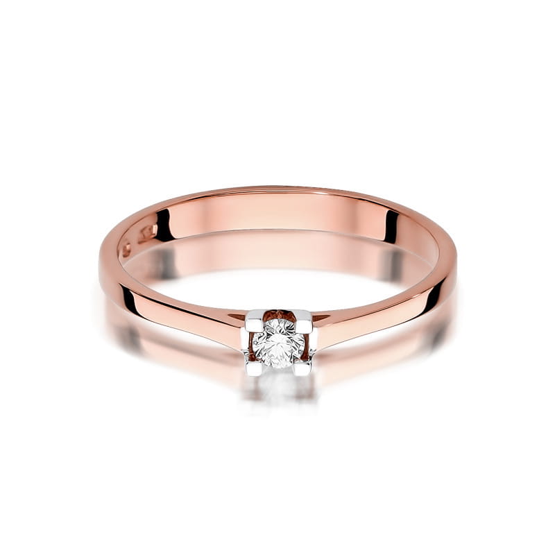 Pierścionek klasyczny Diament 0,09ct różowe złoto
