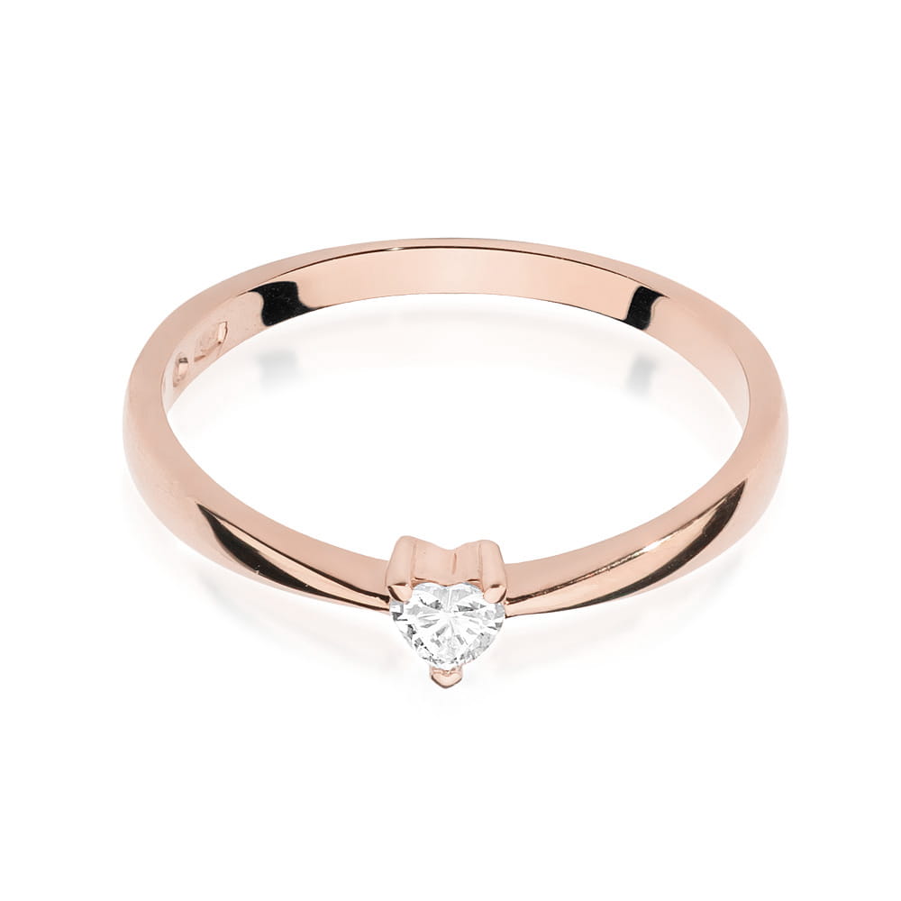 Pierścionek z brylantem w kształcie serca 0,10ct różowe złoto