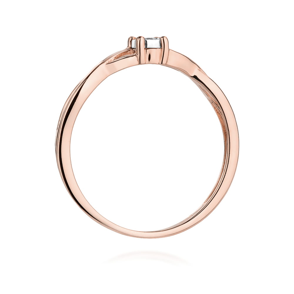Pierścionek ze skręconą szyną Diament 0,03ct różowe złoto