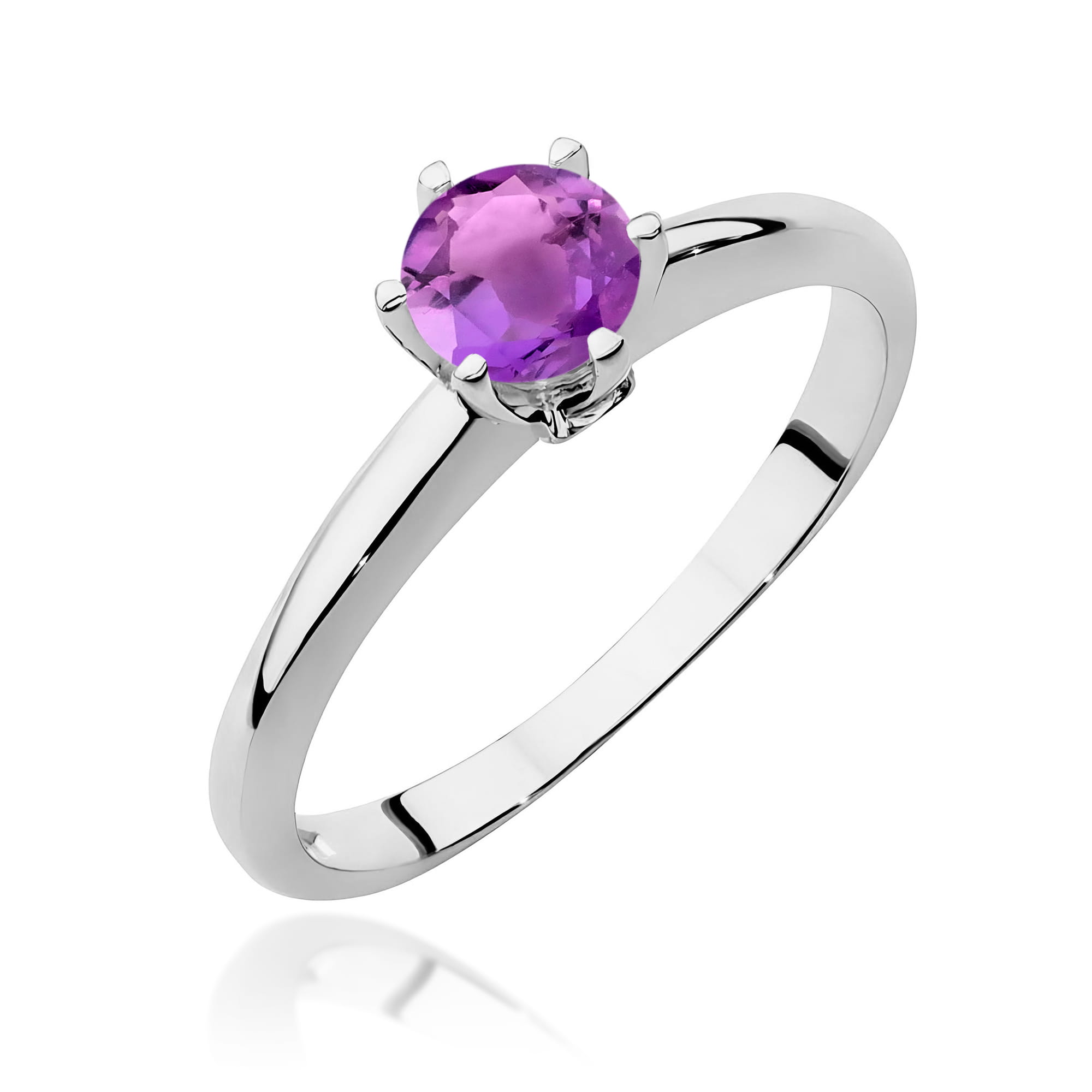 Pierścionek klasyczny z Ametystem 0,50ct białe złoto
