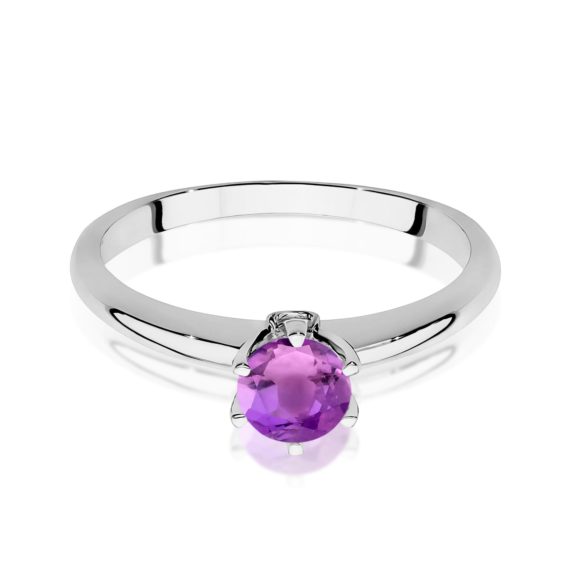 Pierścionek klasyczny z Ametystem 0,50ct białe złoto