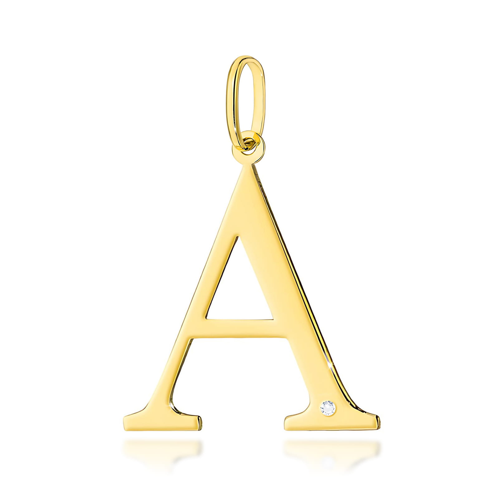 Złota zawieszka litera A z brylantem