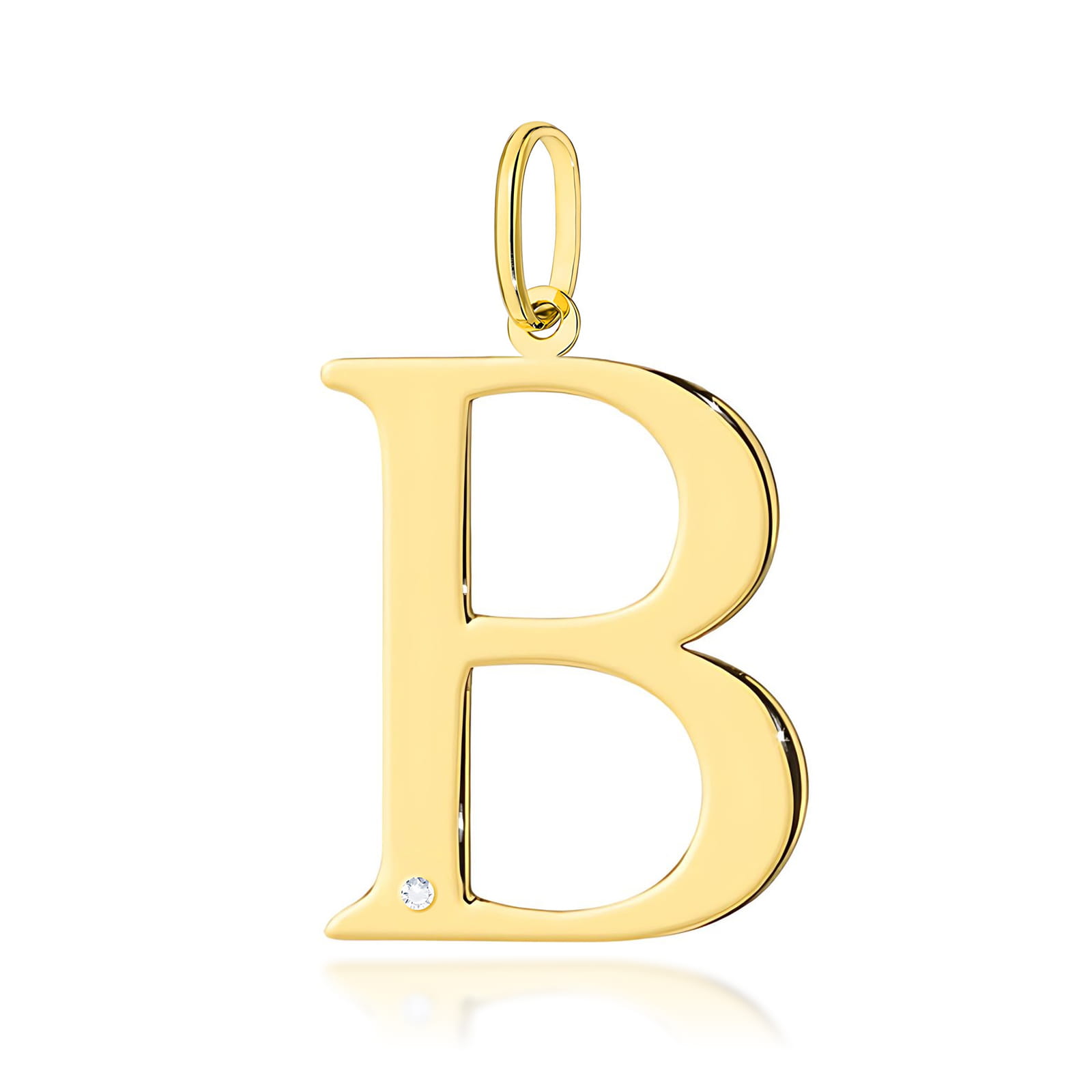 Złota zawieszka litera B z brylantem