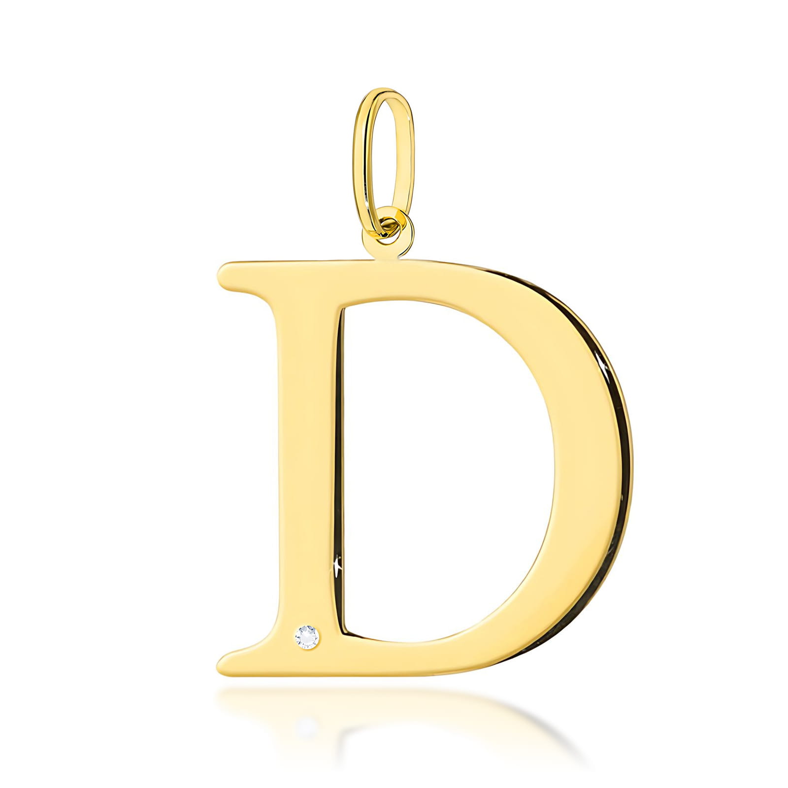 Złota zawieszka litera D z brylantem