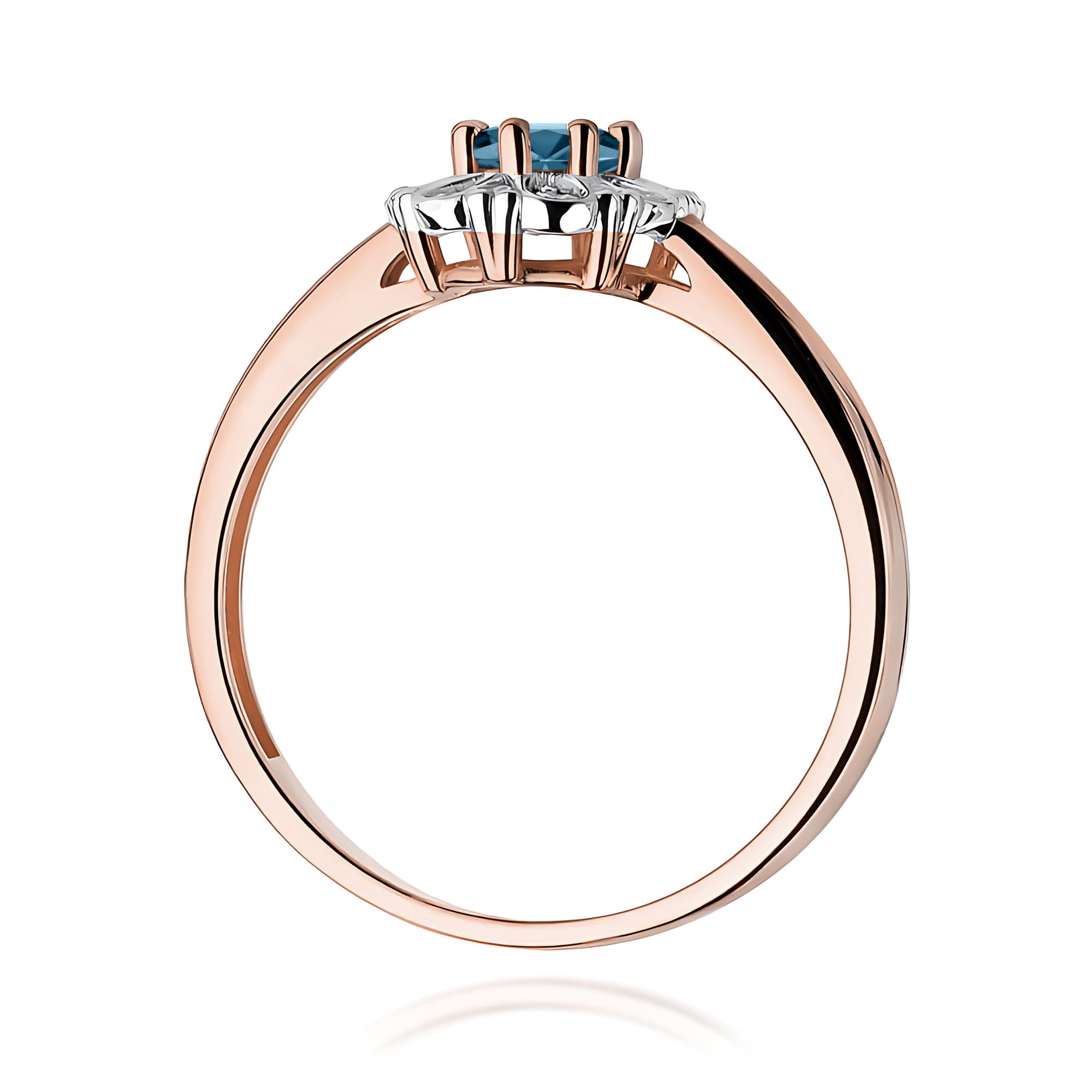 Pierścionek z różowego złota z Topazem w ozdobnej oprawie z brylantami