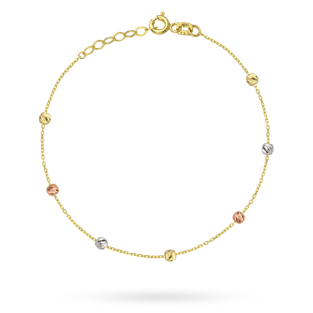 Bransoletka kuleczki diamentowane w trzech kolorach złota