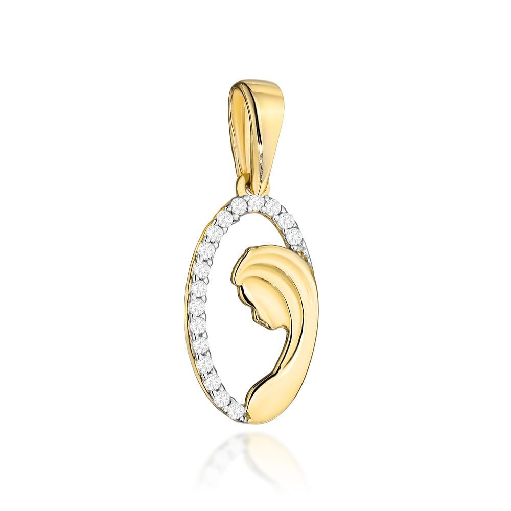 Medalik złoty wizerunek Matki Boskiej z cyrkoniami 0.8g