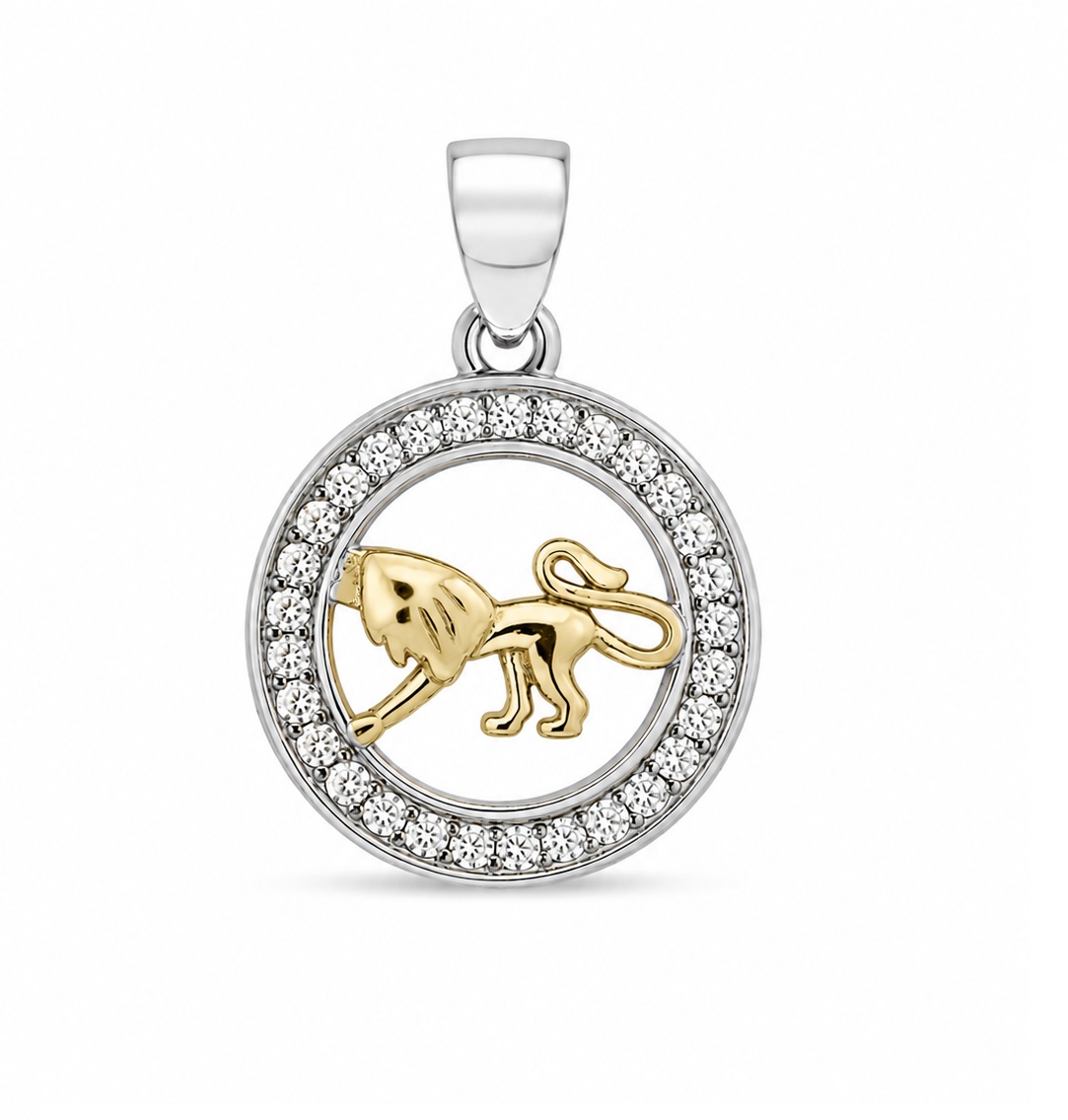 Zawieszka znak zodiaku Lew z pozłoceniem w kółku z cyrkoniami