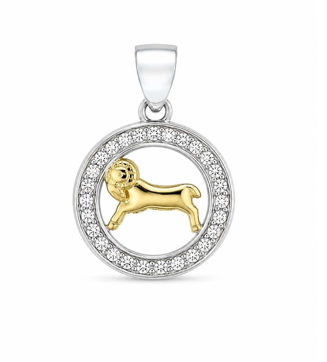 Zawieszka znak zodiaku Baran pozłocony w kółku z cyrkoniami