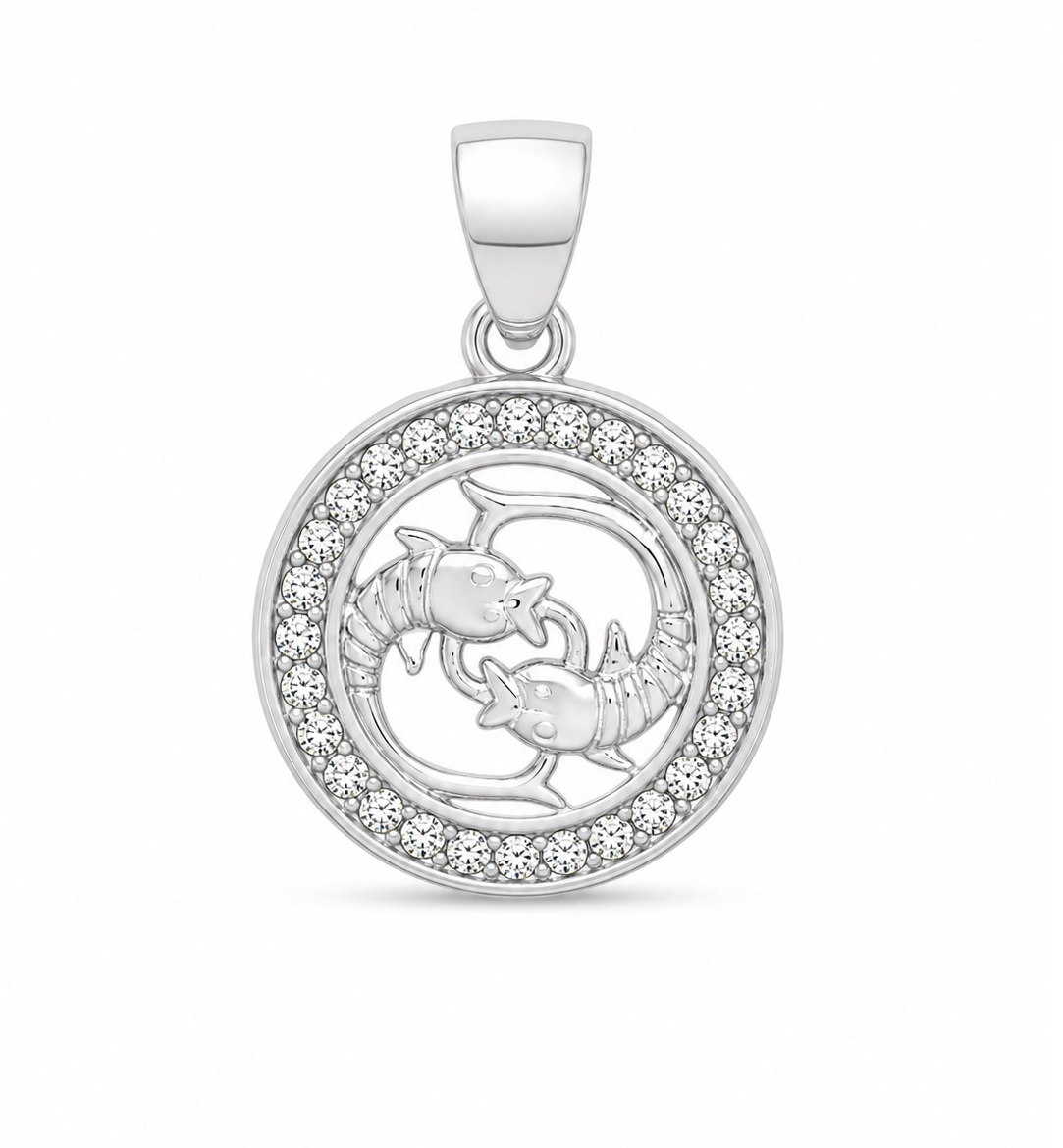 Zawieszka znak zodiaku Ryby pozłacane w kółku z cyrkoniami