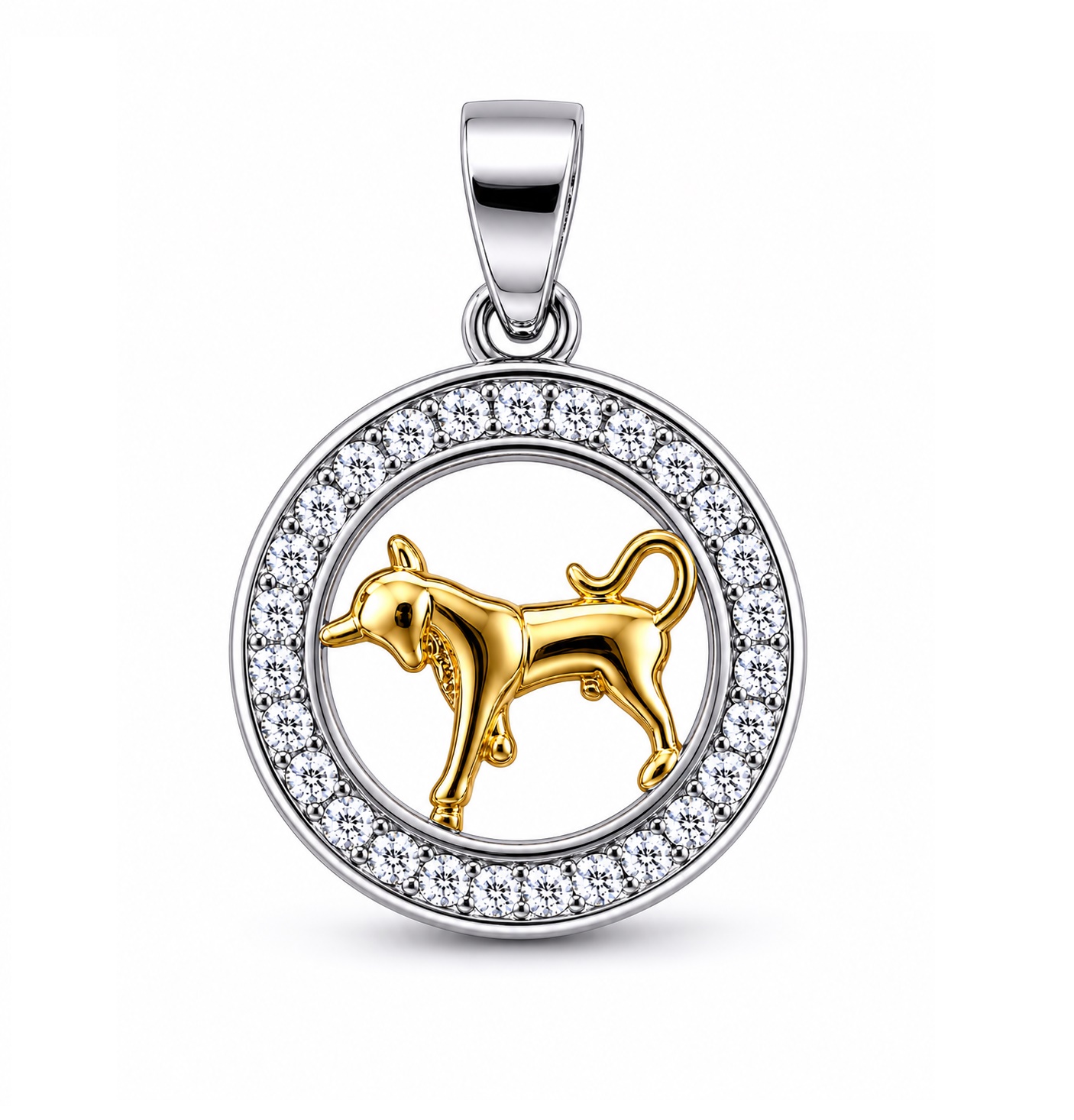 Zawieszka znak zodiaku Byk pozłocony w kółku z cyrkoniami