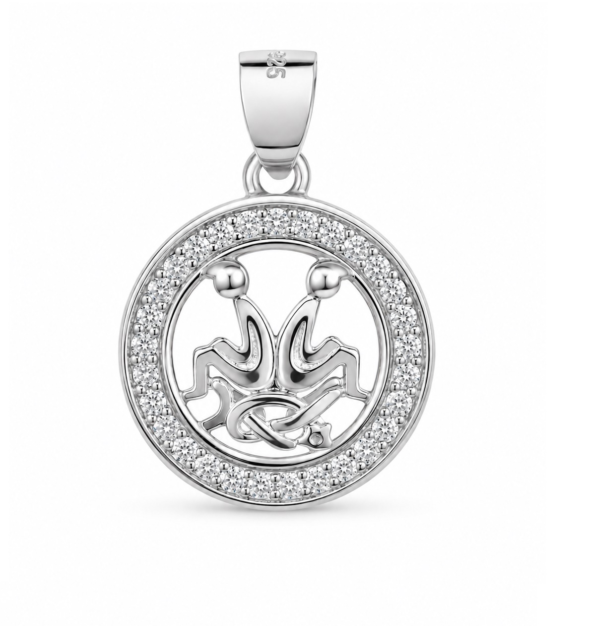 Zawieszka znak zodiaku Bliźnięta w kółku z cyrkoniami