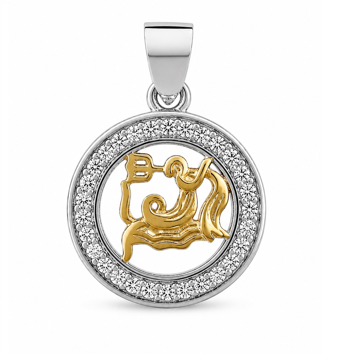 Zawieszka znak zodiaku Wodnik pozłacany w kółku z cyrkoniami