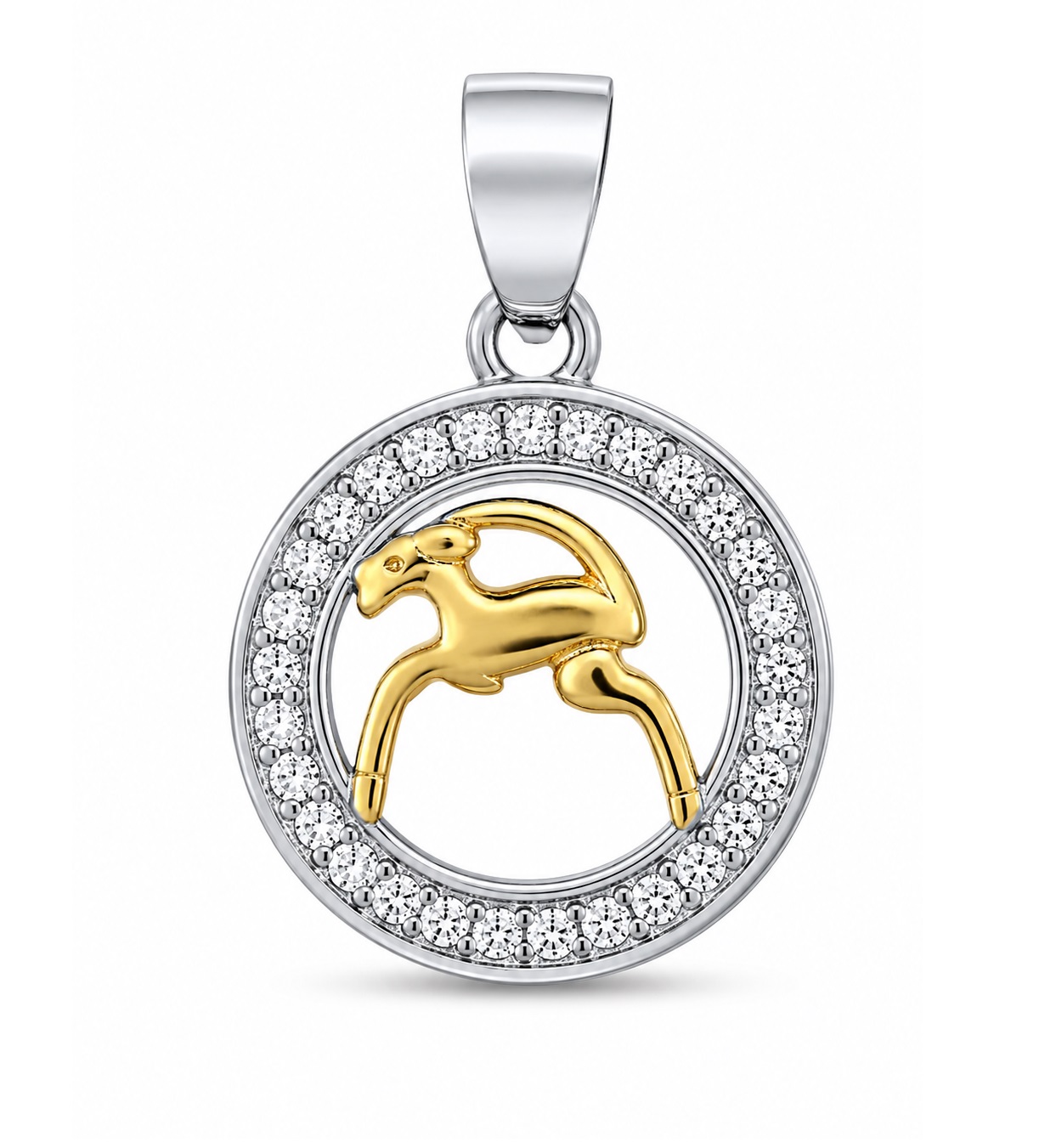 Zawieszka znak zodiaku Koziorożec pozłacany w kółku z cyrkoniami