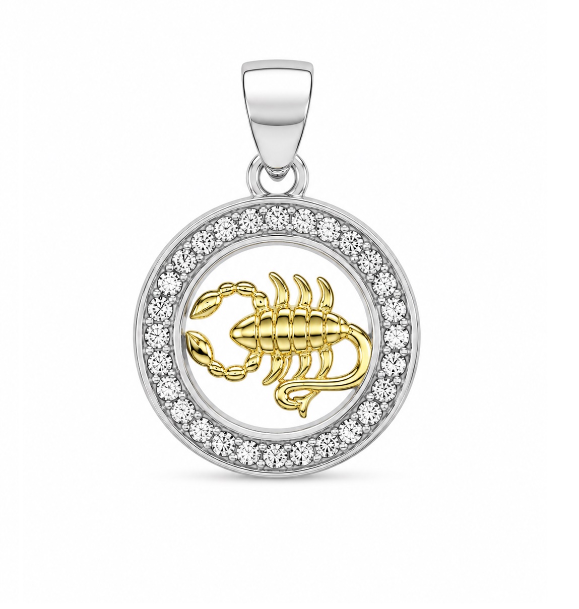 Zawieszka znak zodiaku Skorpion pozłacany w kółku z cyrkoniami