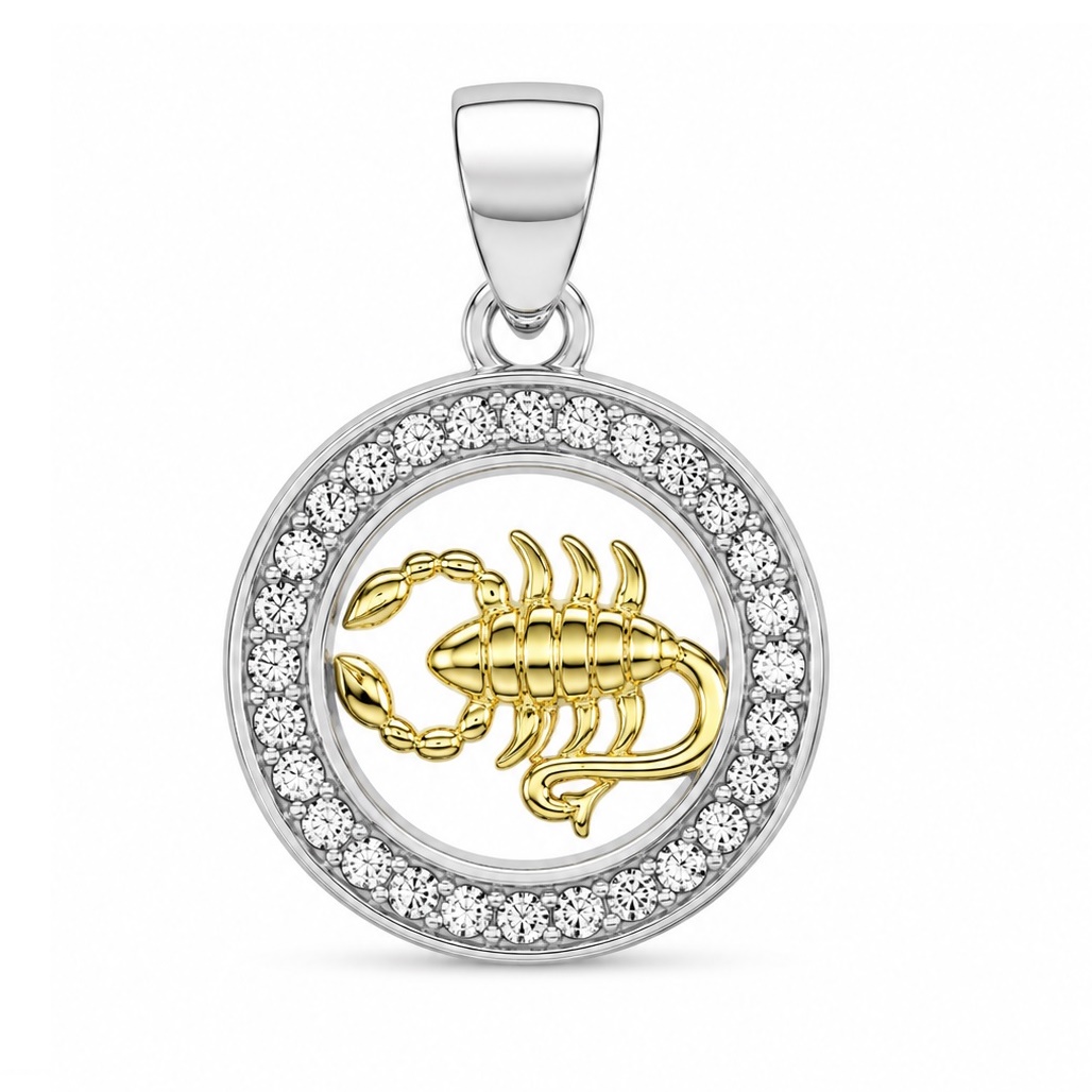 Zawieszka znak zodiaku Skorpion pozłacany w kółku z cyrkoniami