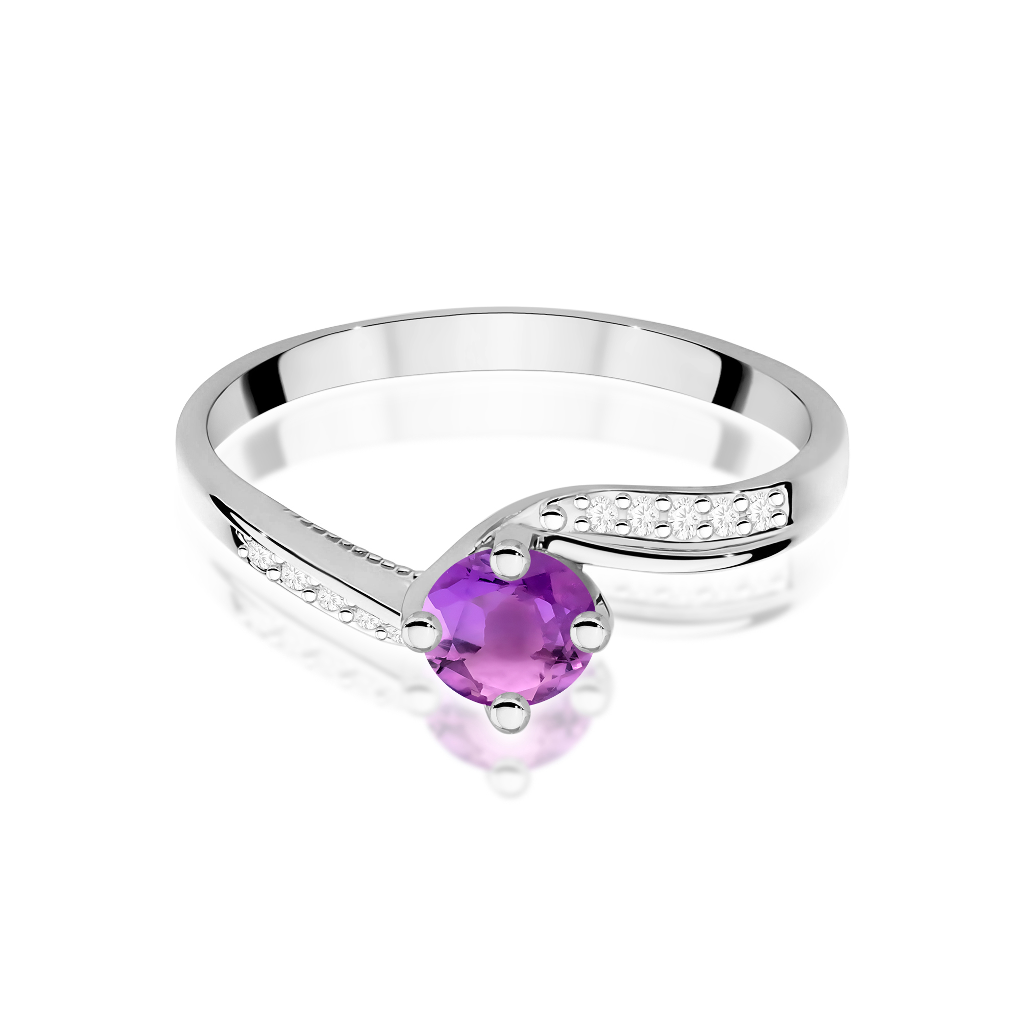 Elegancki pierścionek z Ametystem 0,50ct białe złoto