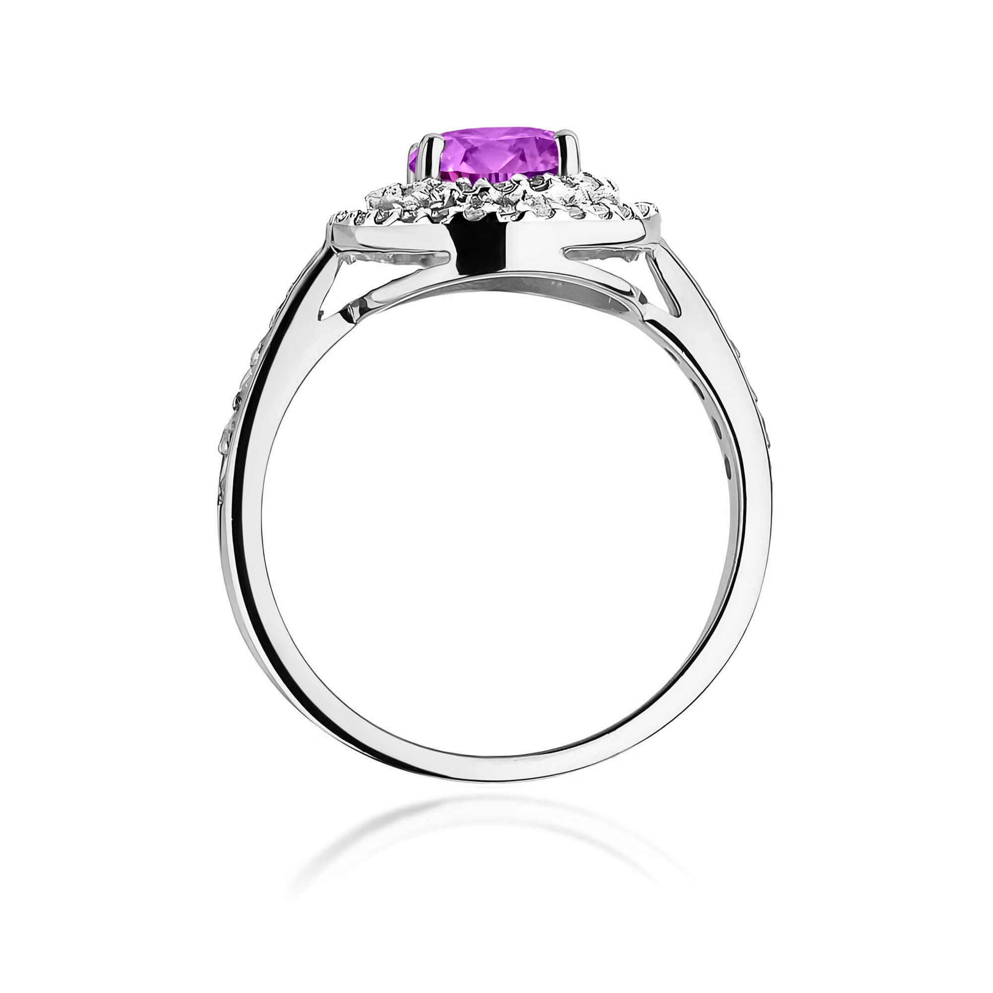 Okazały pierścionek z Ametystem 0,90ct i brylantami białe złoto