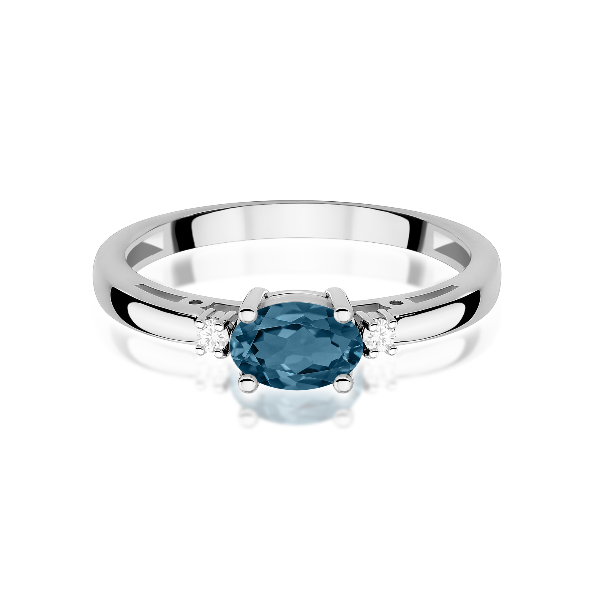 Pierścionek owalny Topaz London Blue 0,50ct białe złoto