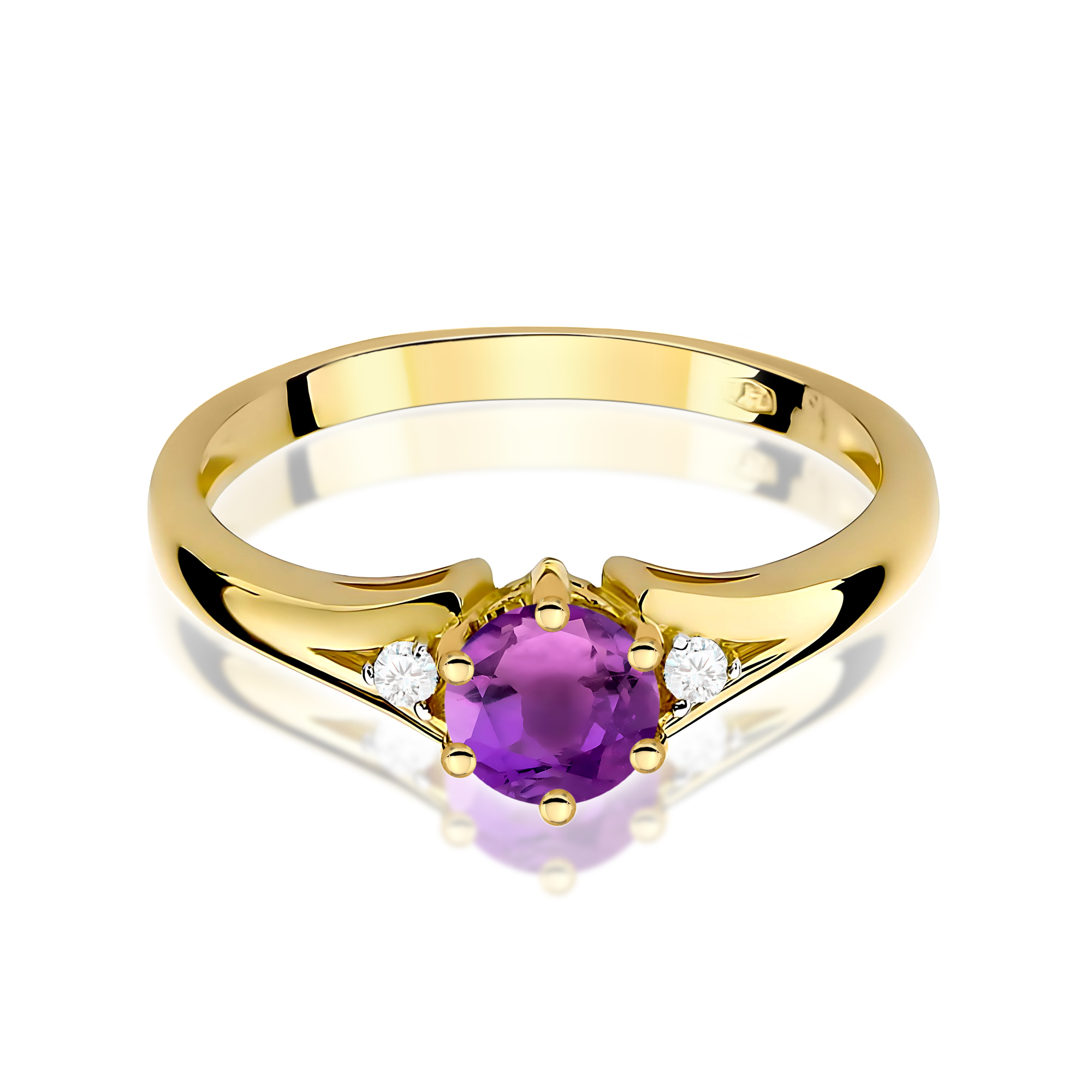 Elegancki pierścionek z Ametystem 0,50ct żółte złoto