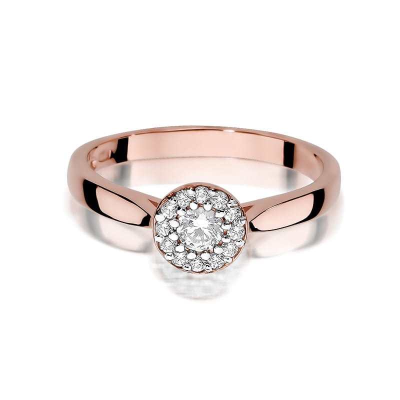 Pierścionek okrągły Diament 0,12ct różowe złoto