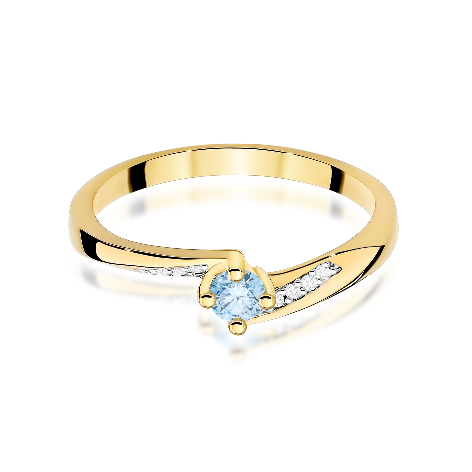 Pierścionek W0262 Diament Laboratoryjny niebieski 0,15ct żółte złoto