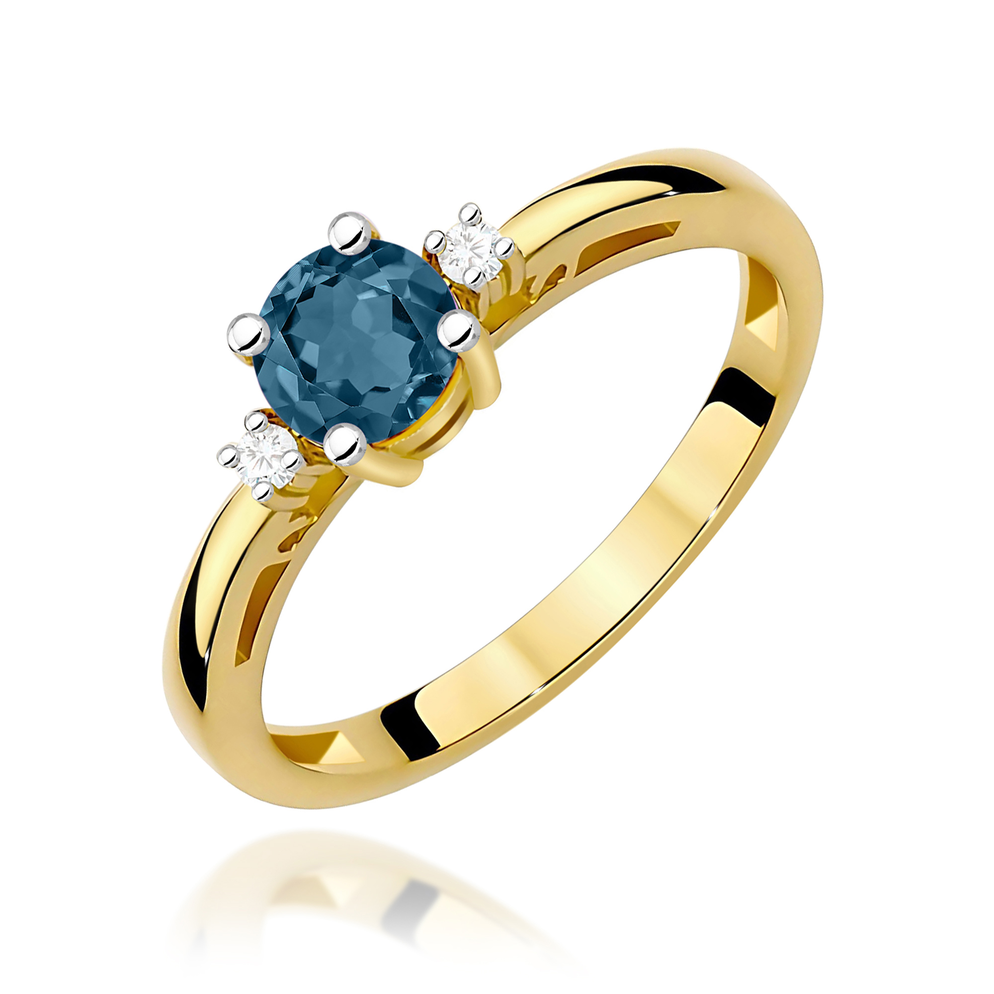 Złoty pierścionek z Topazem London Blue