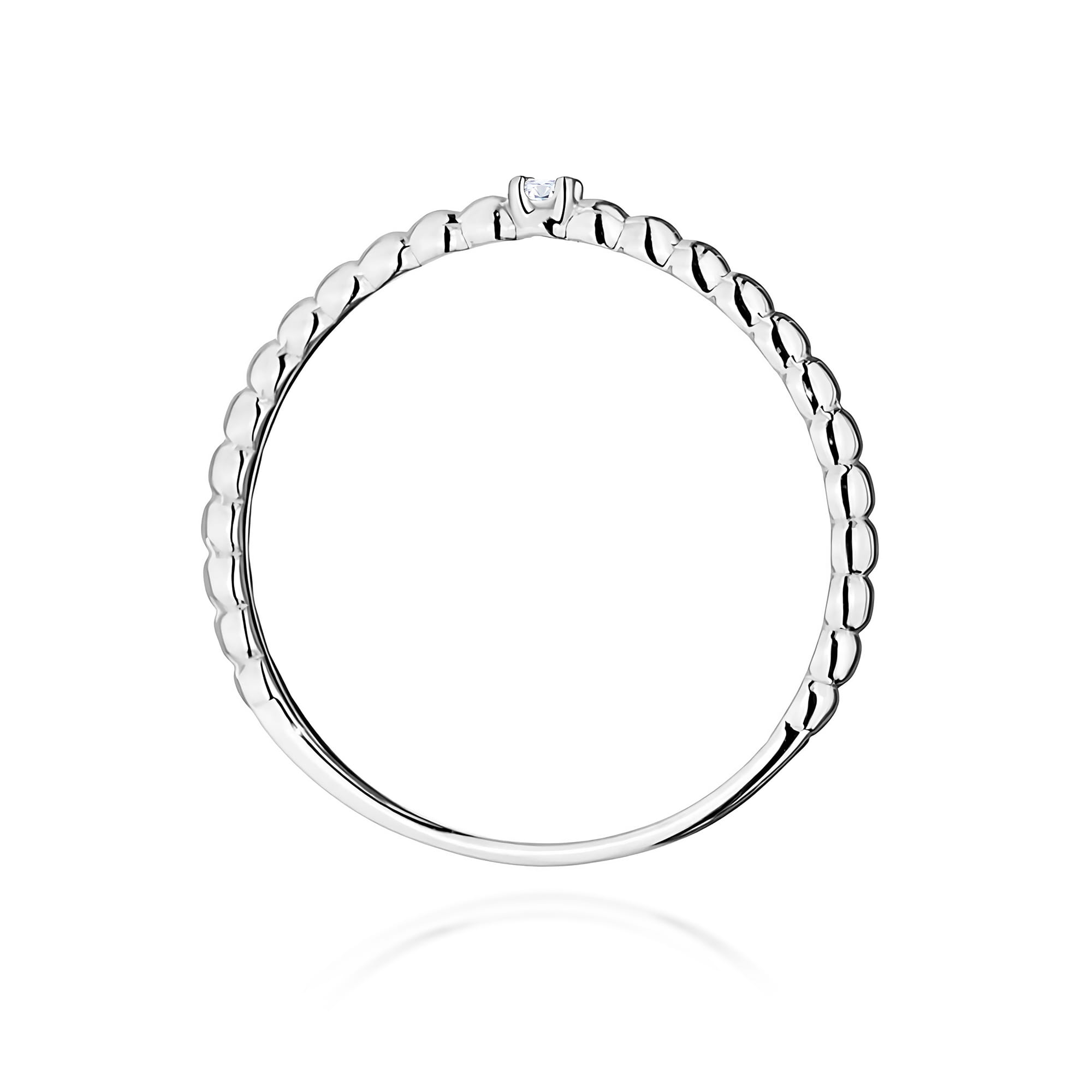 Pierścionek szyna z kuleczek Diament 0,02ct białe złoto