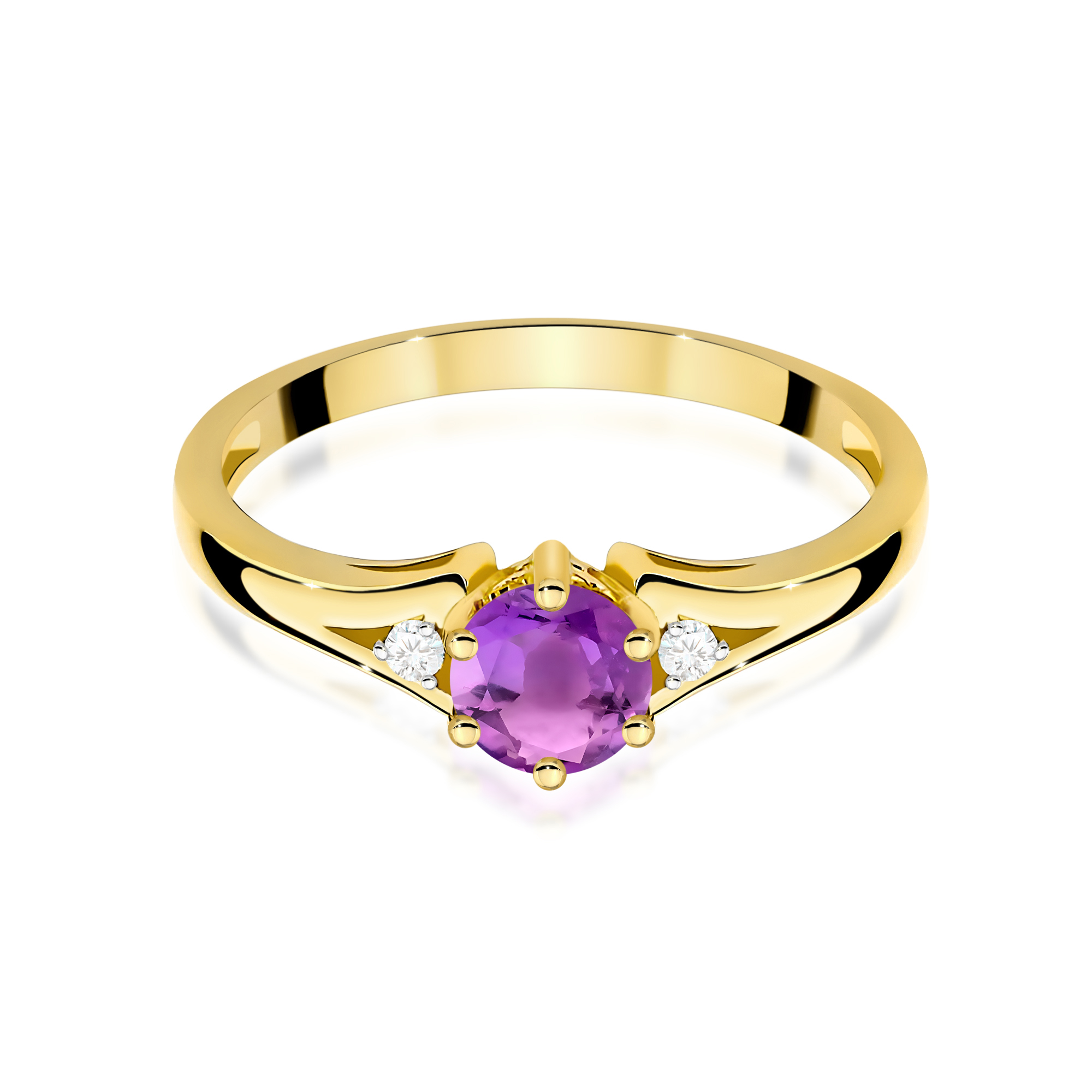 Elegancki pierścionek z Ametystem 0,50ct żółte złoto