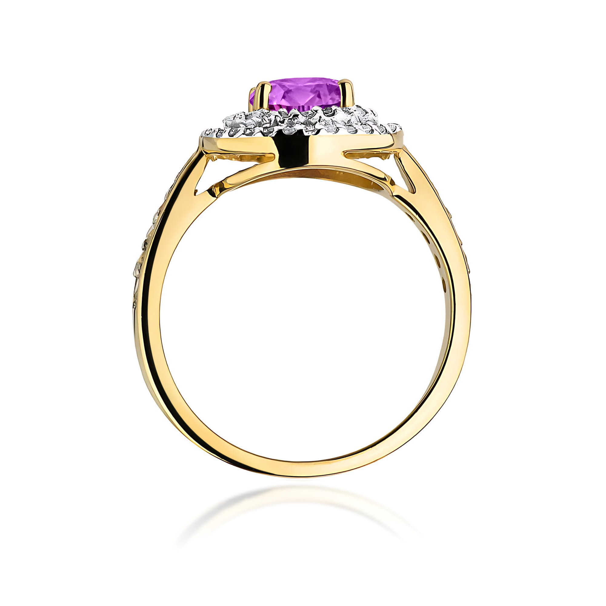 Okazały pierścionek z Ametystem 0,90ct żółte złoto