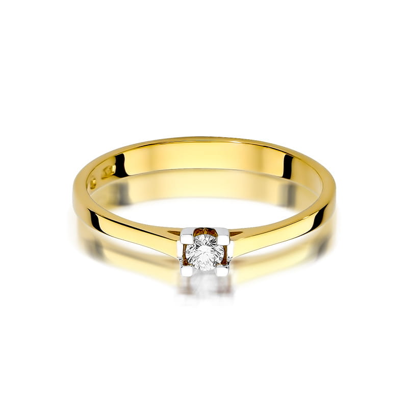 Pierścionek klasyczny Diament 0,09ct żółte złoto