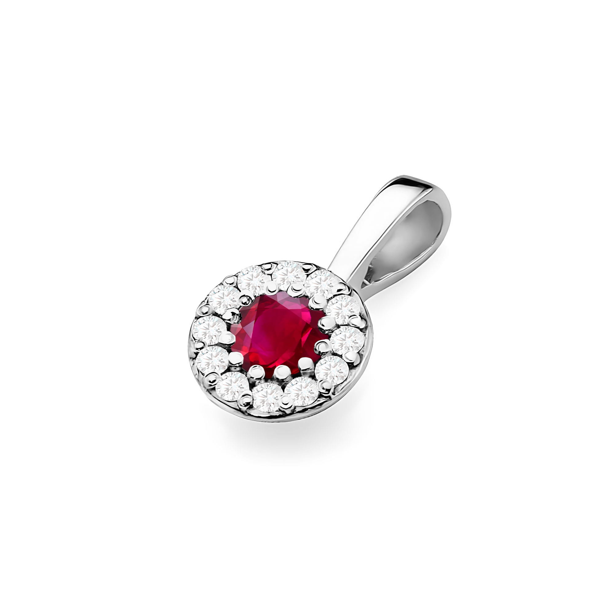 Zawieszka Rubin 0,15ct białe złoto dookoła osadzone brylanty