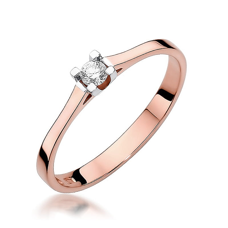 Pierścionek klasyczny Diament 0,09ct różowe złoto
