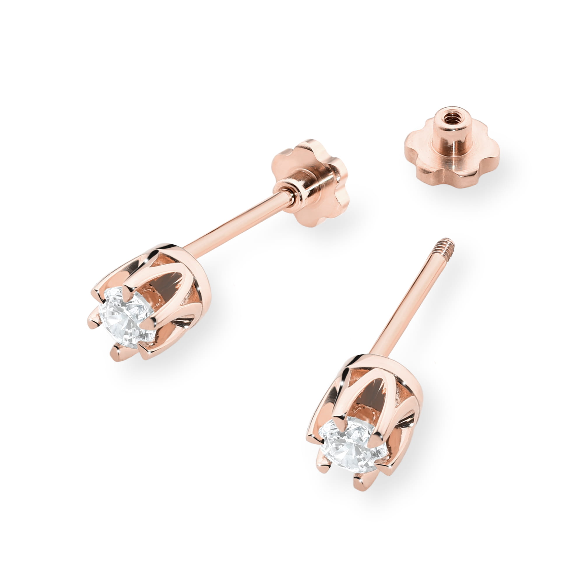 Kolczyki Diament 2 x 0,08ct różowe złoto sztyft zakręcany