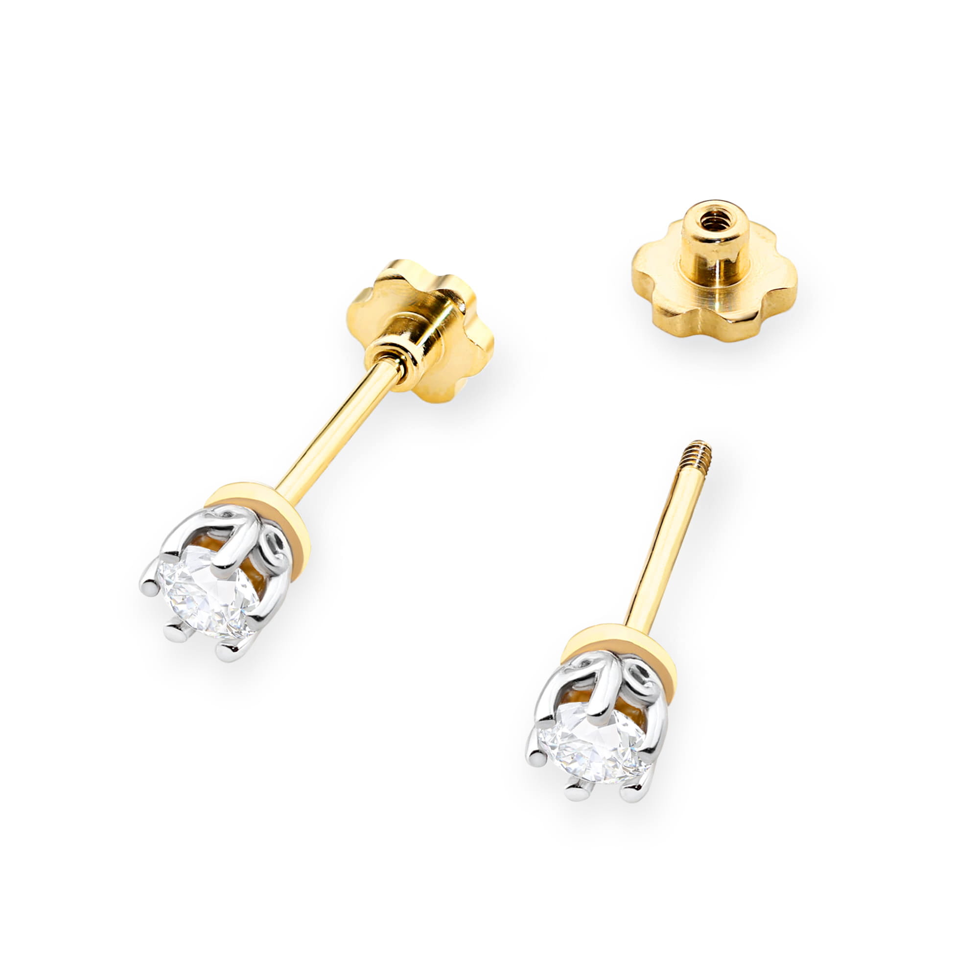 Kolczyki złote z brylantami 0,15 ct sztyft zakręcany