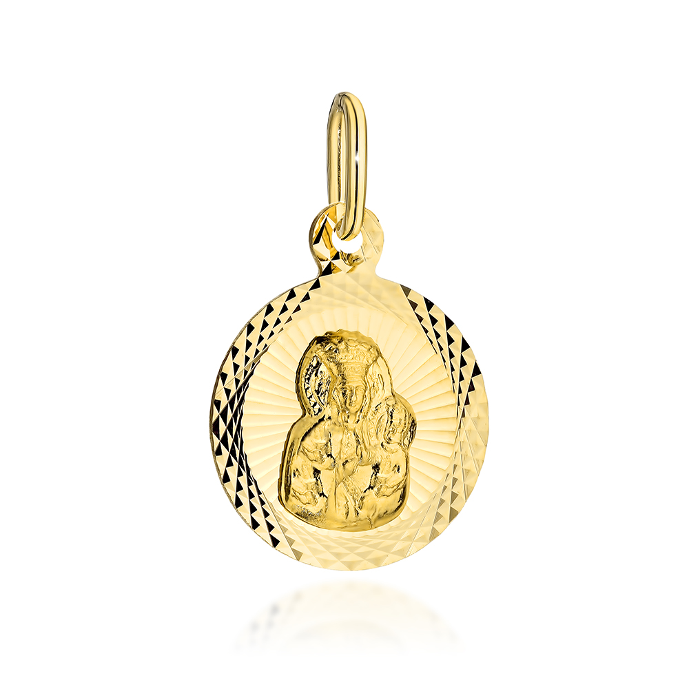 Medalik złoty Matka Boska Częstochowska w diamentowanym kółeczku pr. 585 