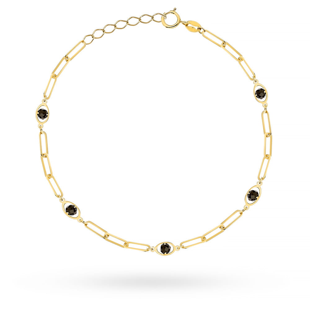 Bransoletka złota długie ogniwa, owale i czarne kamienie